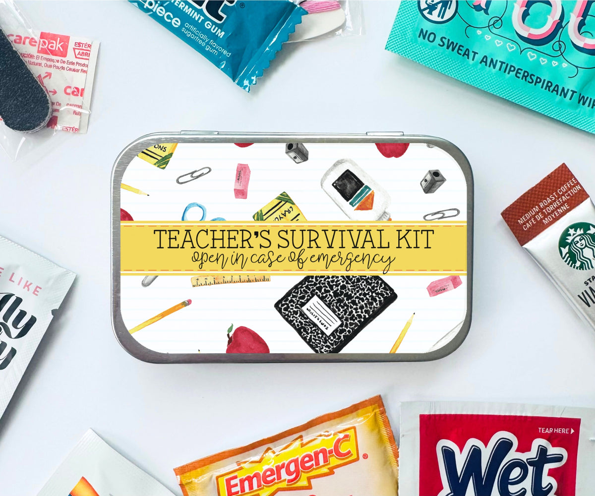 Teacher Survival Kit in a Tin with classroom emergency essentials